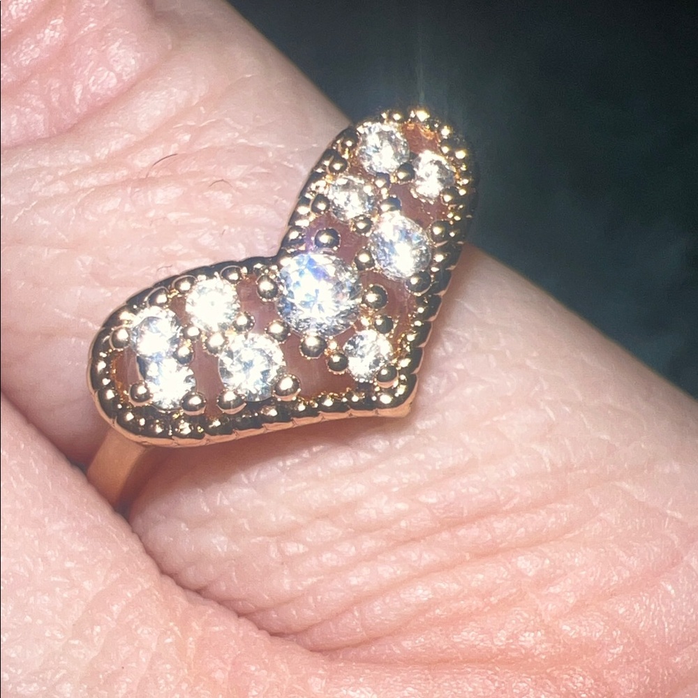 Rose Gold Heart-Shaped Ring with white gems